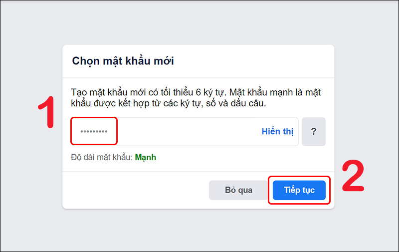 Cài đặt mật khẩu mới cho Facebook